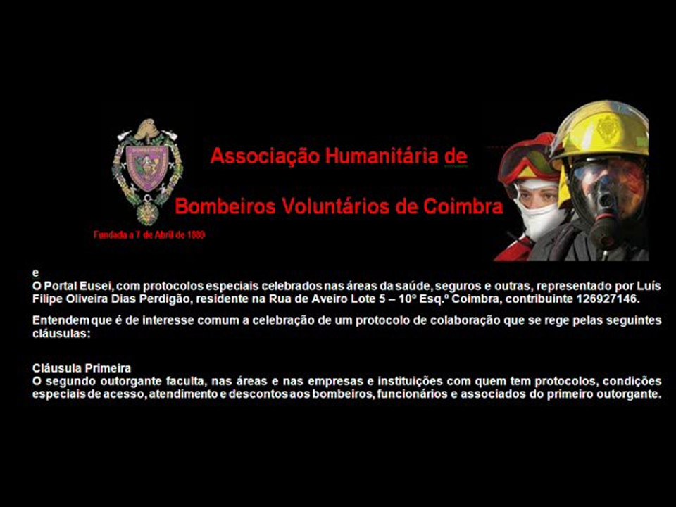 PROTOCOLO ASSOCIAÇÃO DE BOMBEIROS VOLUNTÁRIOS DE COIMBRA PORTAL EUSEI