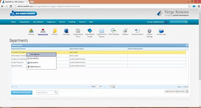 WebHR - Video Tutorials - Organizations - Department