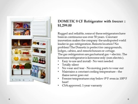 Propane Refrigerator for cabins, RVs, Boats