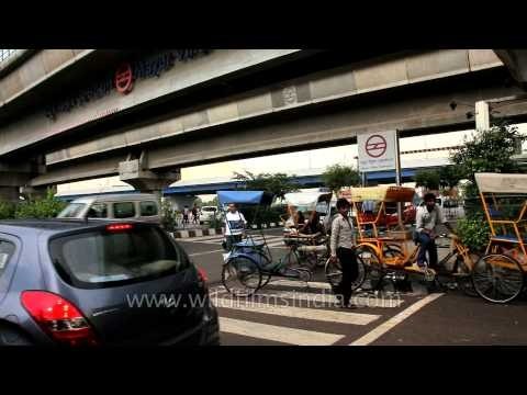 Rickshaws waiting for passengers outside the Mayur Vihar Metro Extension Station