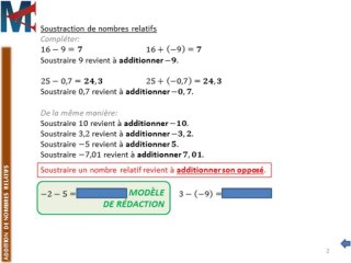 5ème - ADDITION DE NOMBRES RELATIFS - Soustraction