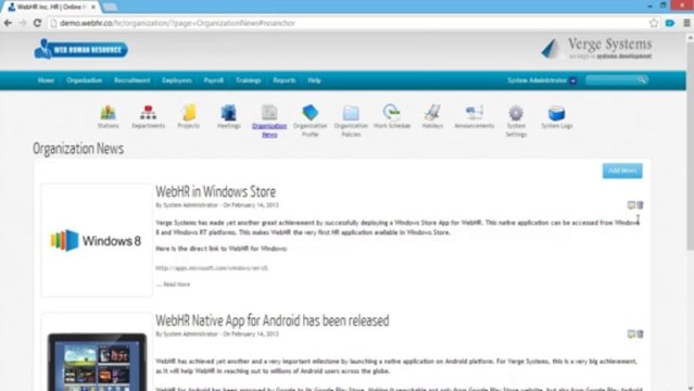 WebHR - Video Tutorials - Organizations - Organization News