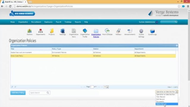 WebHR - Video Tutorials - Organizations - Organization Policies