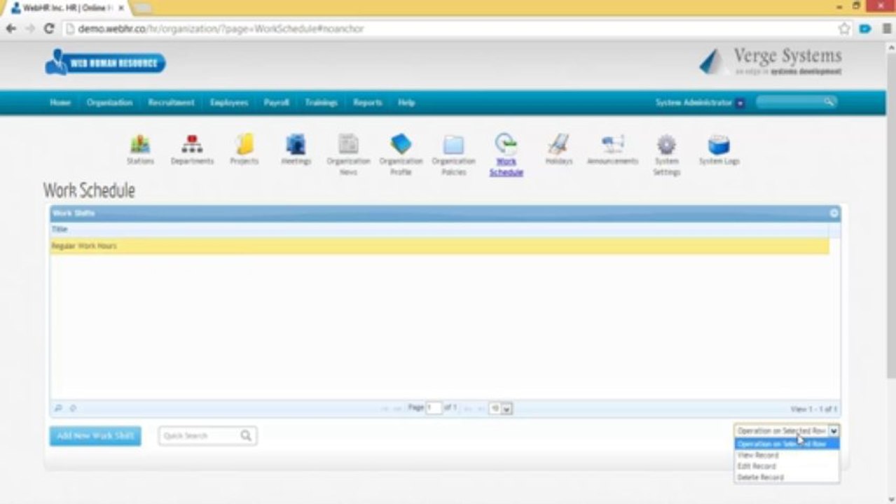 WebHR - Video Tutorials - Organizations - Work Schedule
