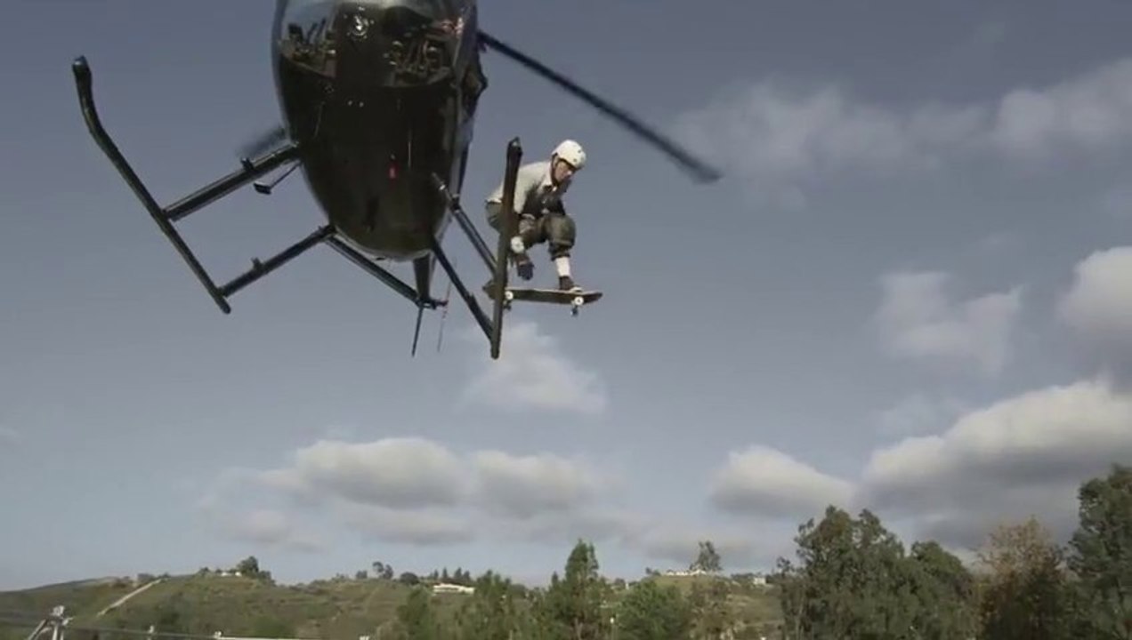 Bob Burnquists Skateboarding form an helicopter!! Dreamland - A Backyard Progression