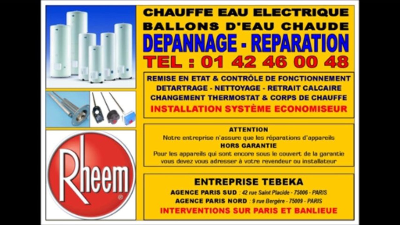 RHEEM - CHAUFFE EAU ELECTRIQUES SAV - 0142460048 - PARIS - DEPANNAGES REPARATIONS