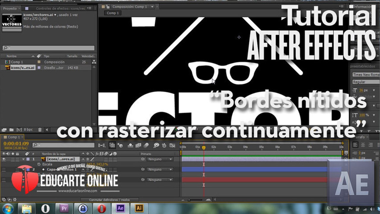 Bordes nítidos en vectores con rasterizar continuamente - Tutorial After Affects