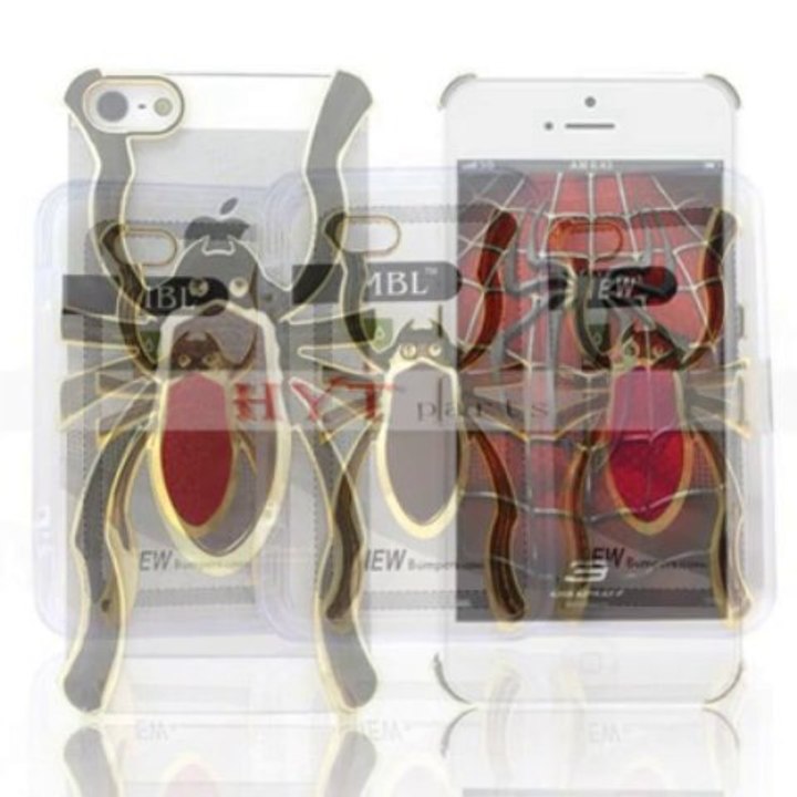 Hytparts.com-iPhone 5 Spider Design Plastic Hard Case Electroplate Silver & Brown