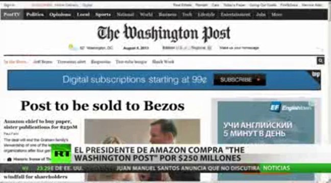(Vídeo) Jeff Bezos, fundador de Amazon, adquiere 'The Washington Post'