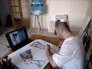 Dessin au crayon du buste Néfertiti, Face et de profil