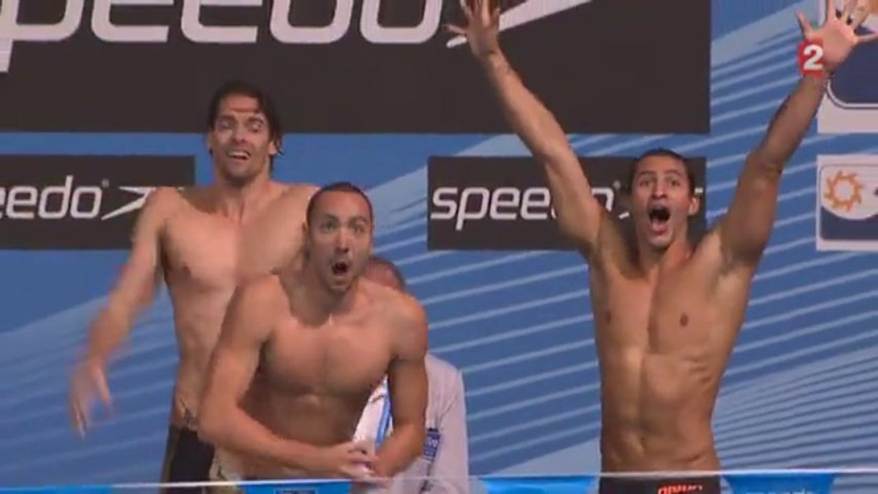 Finale 4x100m 4 nages (H) - ChM 2013 natation (Lacourt, Perez Dortona, Stravius, Gilot)