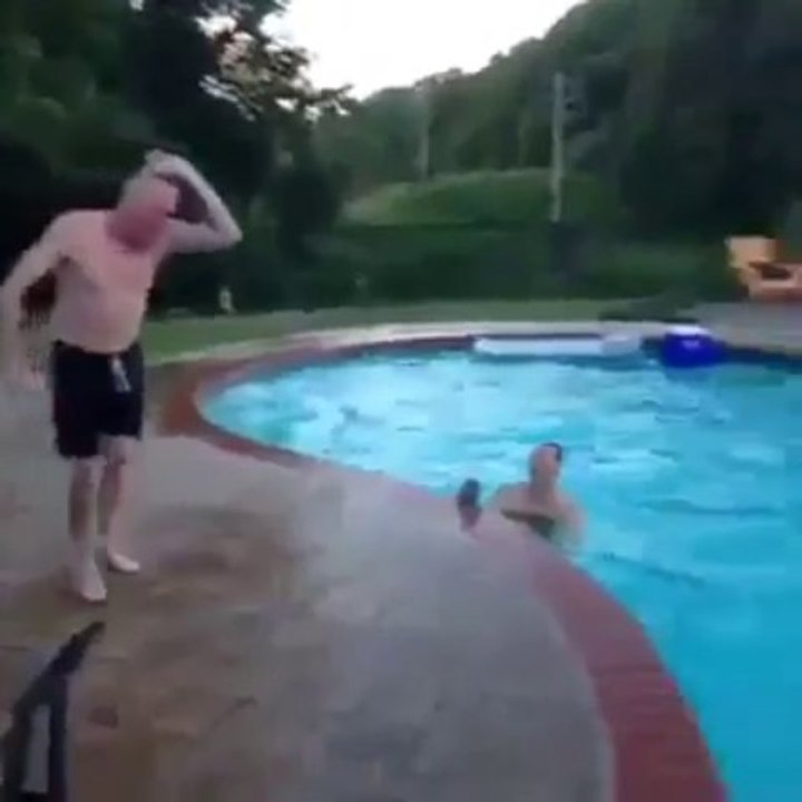 EPIC FAIL trying to jump in a pool! Yes old guy! You're so funny!