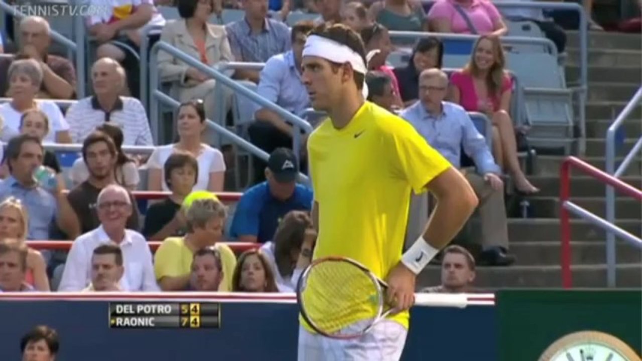 Raonic touches the net against Del Potro