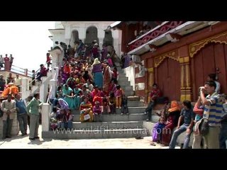 Women crowd the steps of Gangotri temple, to bid adieu to the idol