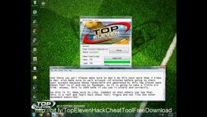 Latest Top Eleven Hack Cheat Tool V1.58 Free Download 2013