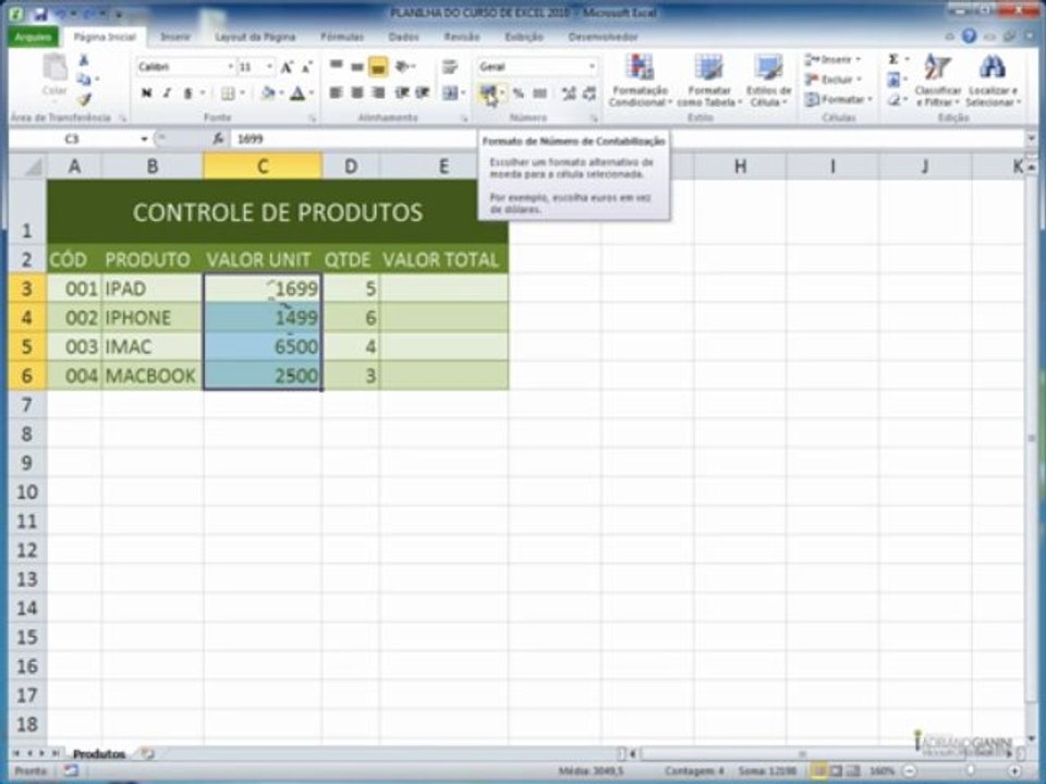 excel2010  CAPÍTULO 2 - AULA 4 Formatando como moeda