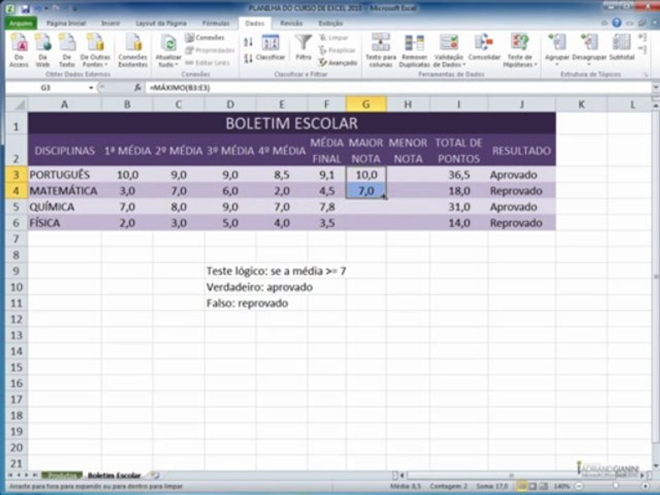 excel2010  CAPÍTULO 4 - AULA 1 Função maximo