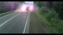 Insane Runaway Truck Crash...Terrible road accident and fire!!