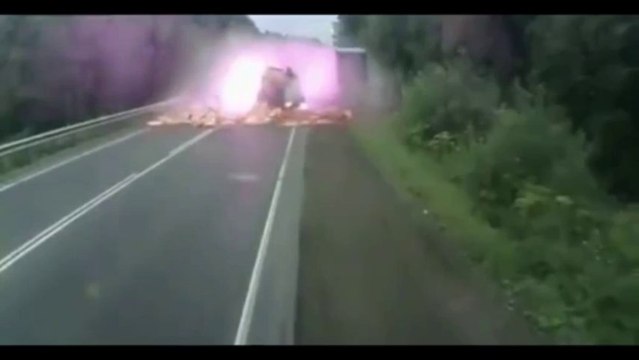 Insane Runaway Truck Crash...Terrible road accident and fire!!