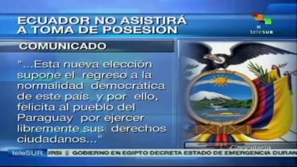 Ecuador y Bolivia no asistirán a toma de posesión de Horacio Cartes
