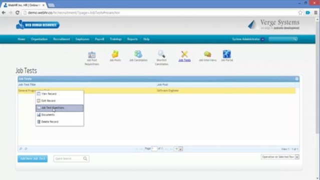 WebHR - Video Tutorials - Recruitment - Job Test