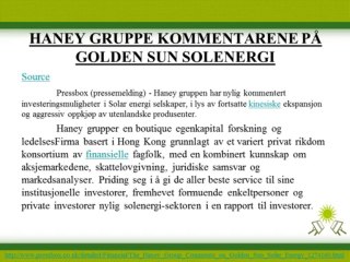 The Haney Group: Haney gruppe kommentarene pa golden sun solenergi