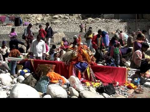 Gangotri Dham: A Woman devotedly offering prayer to Goddess Gangotri
