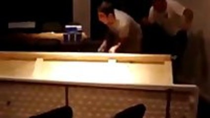 Grandpa With An Epic Beer Pong With Table Dive