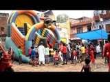 Kids enjoying a bouncie at a local fair in Agra during Eid