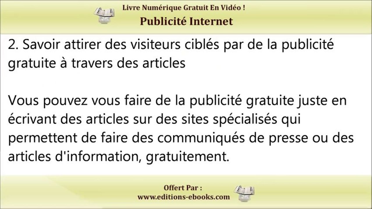 Publicité internet ou comment avoir des visiteurs gratuitement sur son site ? votre livre numérique gratuit