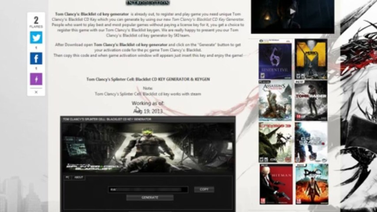 [Télécharger] Tom Clancy’s Splinter Cell Blacklist Cd Key and Crack