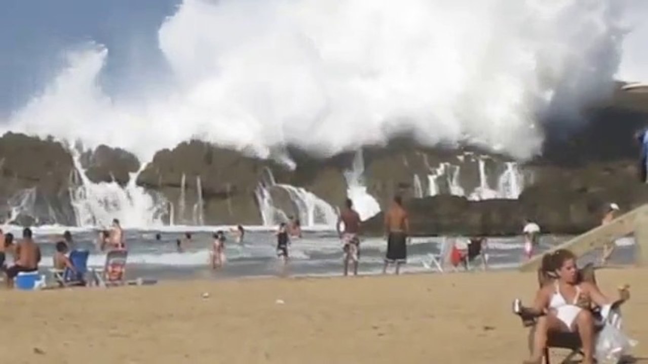 Massive Waves Pound Enclosed Beach (Spectacular Enclosed Beach In Puerto Rico)