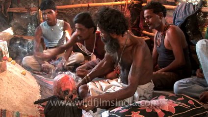 2654.Aghori performing black magic at chandi ghat, Haridwar