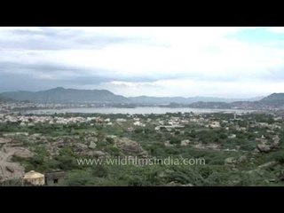 Tiny buildings mark the Ajmeri landscape: Pushkar Ghati viewpoint