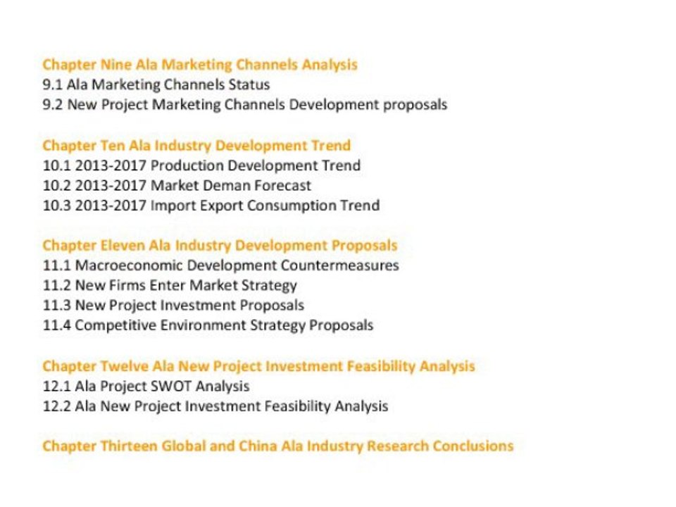 Global and China Ala Industry 2013 at http://www.qyresearchreports.com/