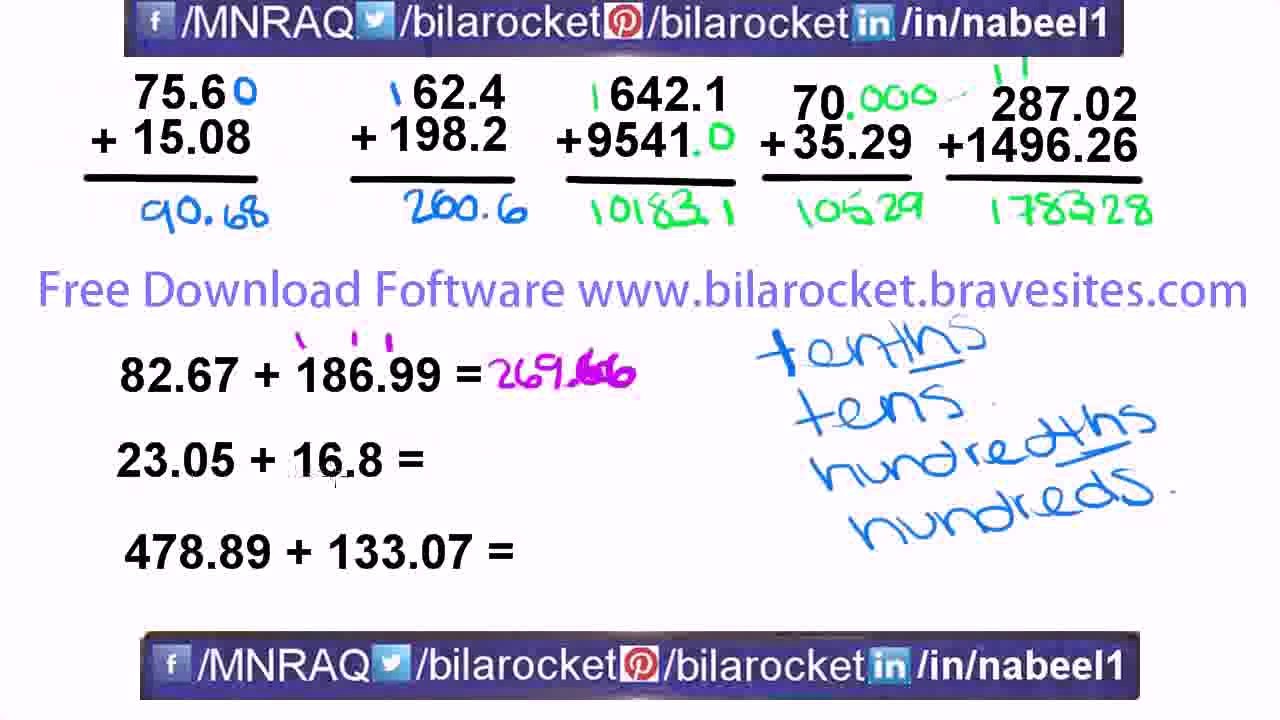 Basic Math Tutorial - 2 - Addition with Decimals By MNRAQ