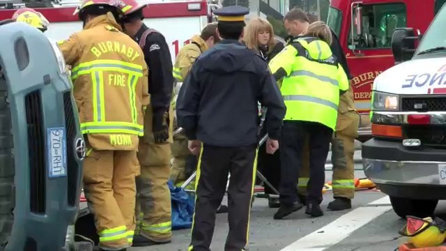 BURNABY CAR CRASH ROLL OVER RESCUE LOUGHEED HWY & GILMORE AVE MAY 21 2011.mov
