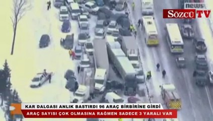 Kar dalgası anlık bastırdı 96 araç birbirine girdi