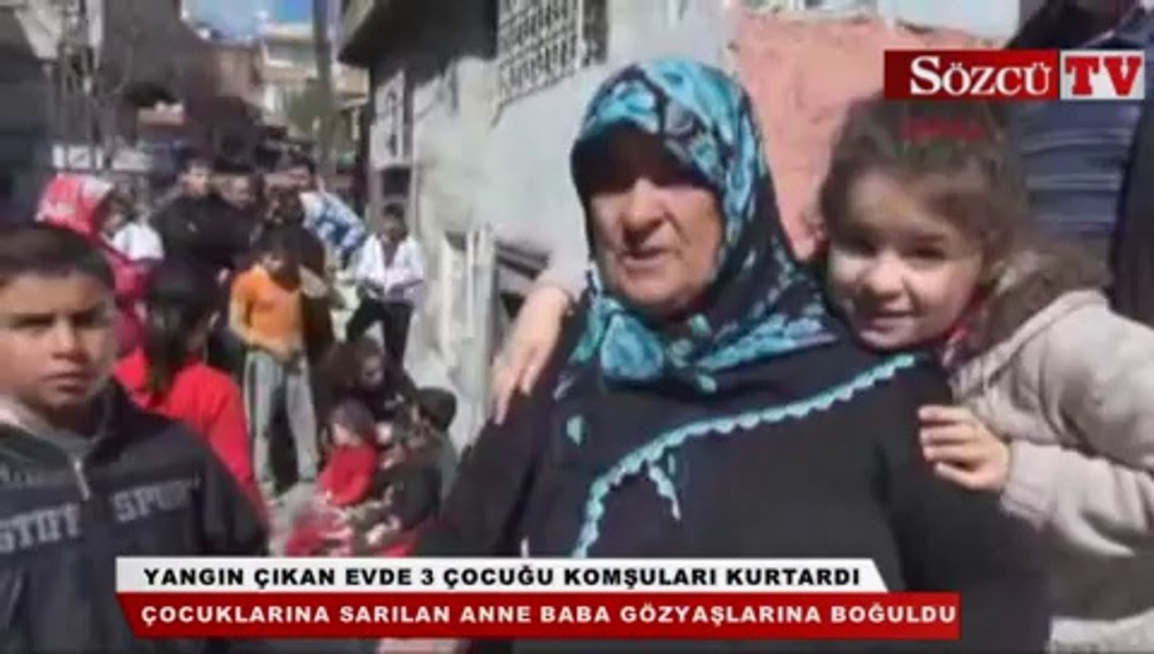 Yangın çıkan evde 3 çocuğu komşular kurtardı