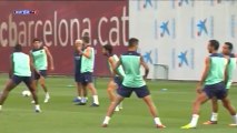 El Barça se entrena sin Messi y con Adriano a medio gas