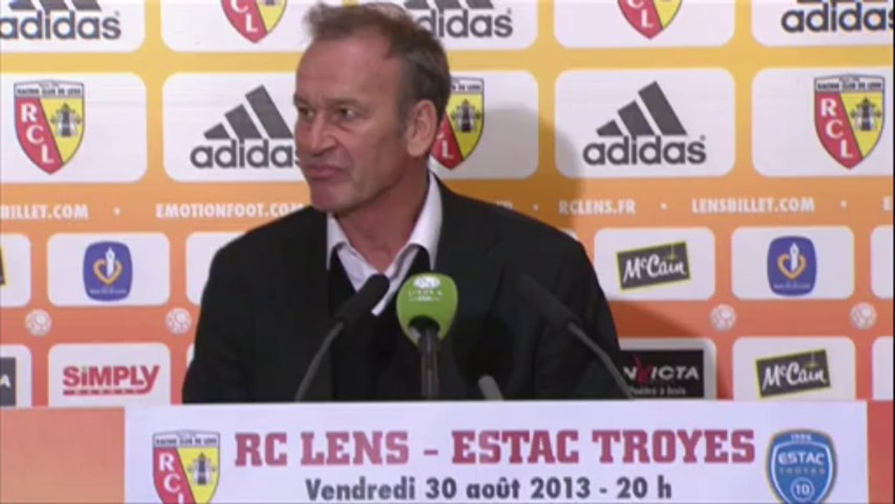 Conférence de presse RC Lens - ESTAC Troyes (1-0) : Antoine  KOMBOUARE (RCL) - Jean-Marc FURLAN (ESTAC) - 2013/2014