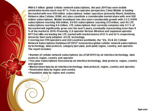2G, 3G & 4G Cellular Network Subscriptions Database Q1’2012