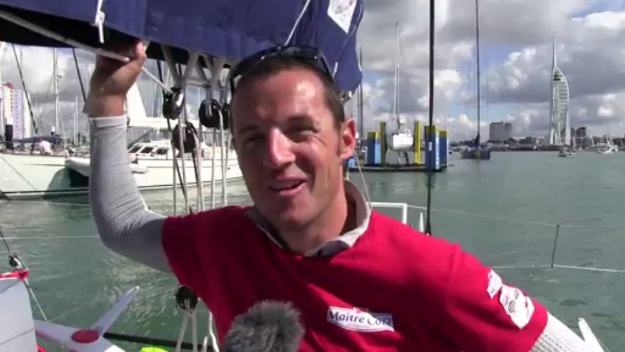François Gabart and Michel Desjoyeaux win the Fastnet Race 2013 in the Imoca Class