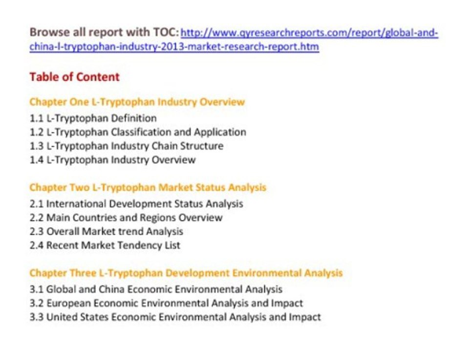 Global And China L-Tryptophan Industry 2013 at http://www.qyresearchreports.com/