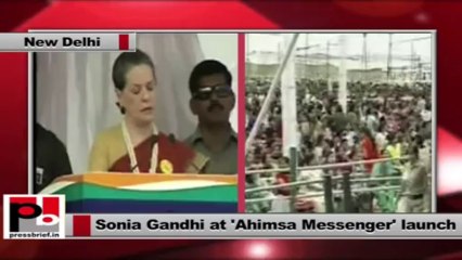 Sonia Gandhi speaks after the launch of Ahimsa Messenger in New Delhi