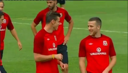 Gareth Bale training with team of Wales