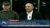 Sistema eléctrico ha sido totalmente restablecido: Jesse Chacón