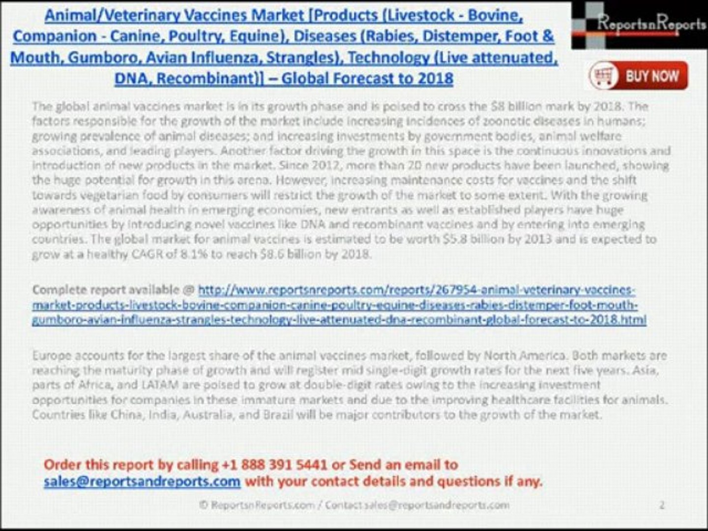 ⁣Veterinary Vaccines Market 2018