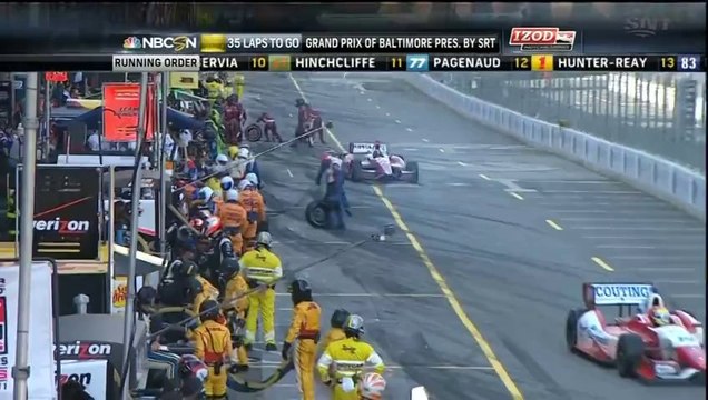 Indycar Baltimore 2013 S.Wilson crashes Rahal pit stops problem