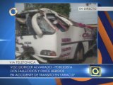 Autobús volcado en Yaracuy causa 2 fallecidos y 11 heridos